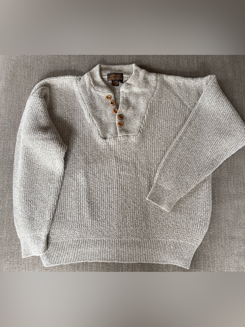 EDDIE BAUER Vintage Henley Cotton Knit Sweater Wood Buttons Size XL EUC